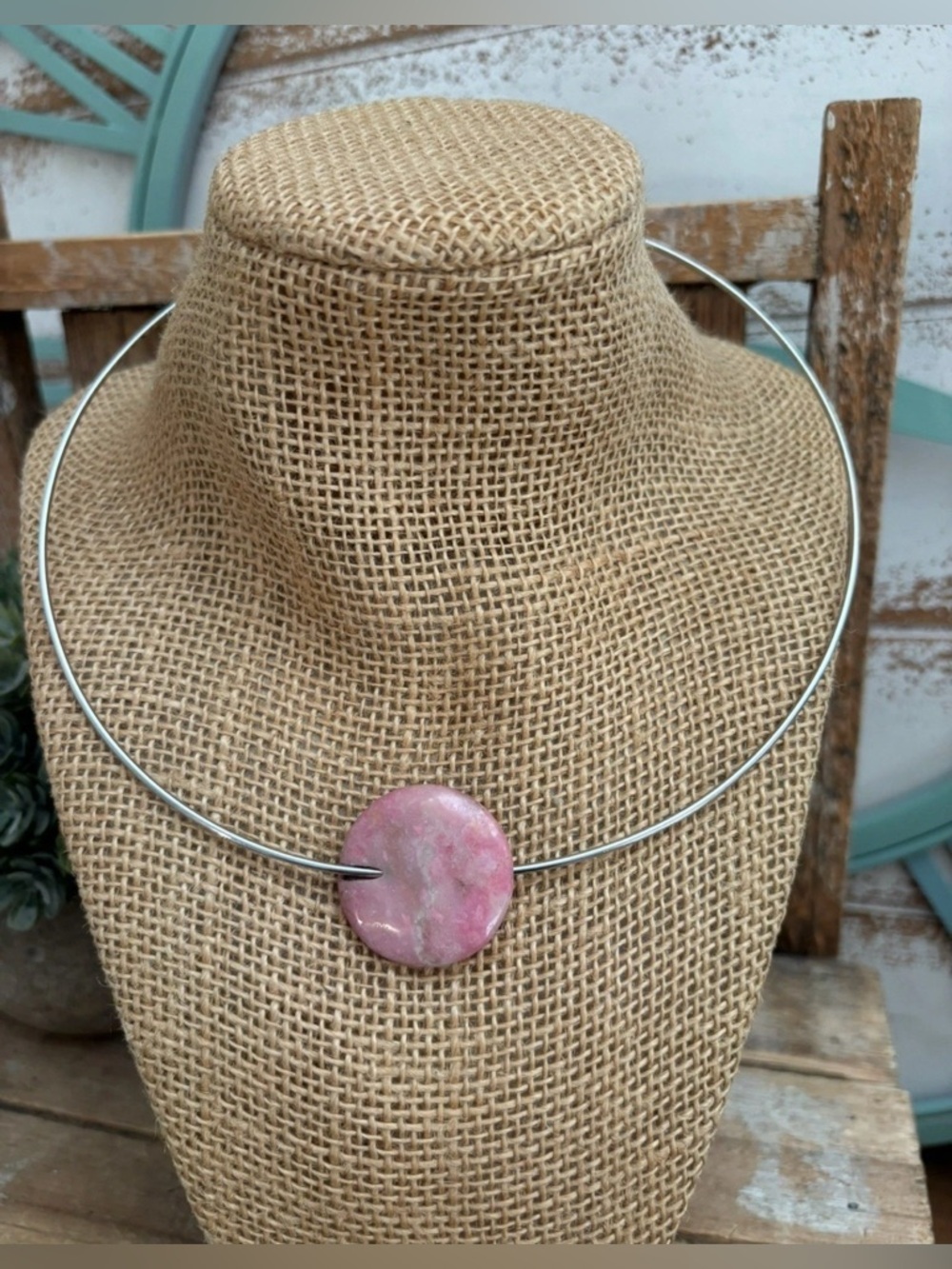 VINTAGE Pink Stone BOHO Collar Necklace NEW